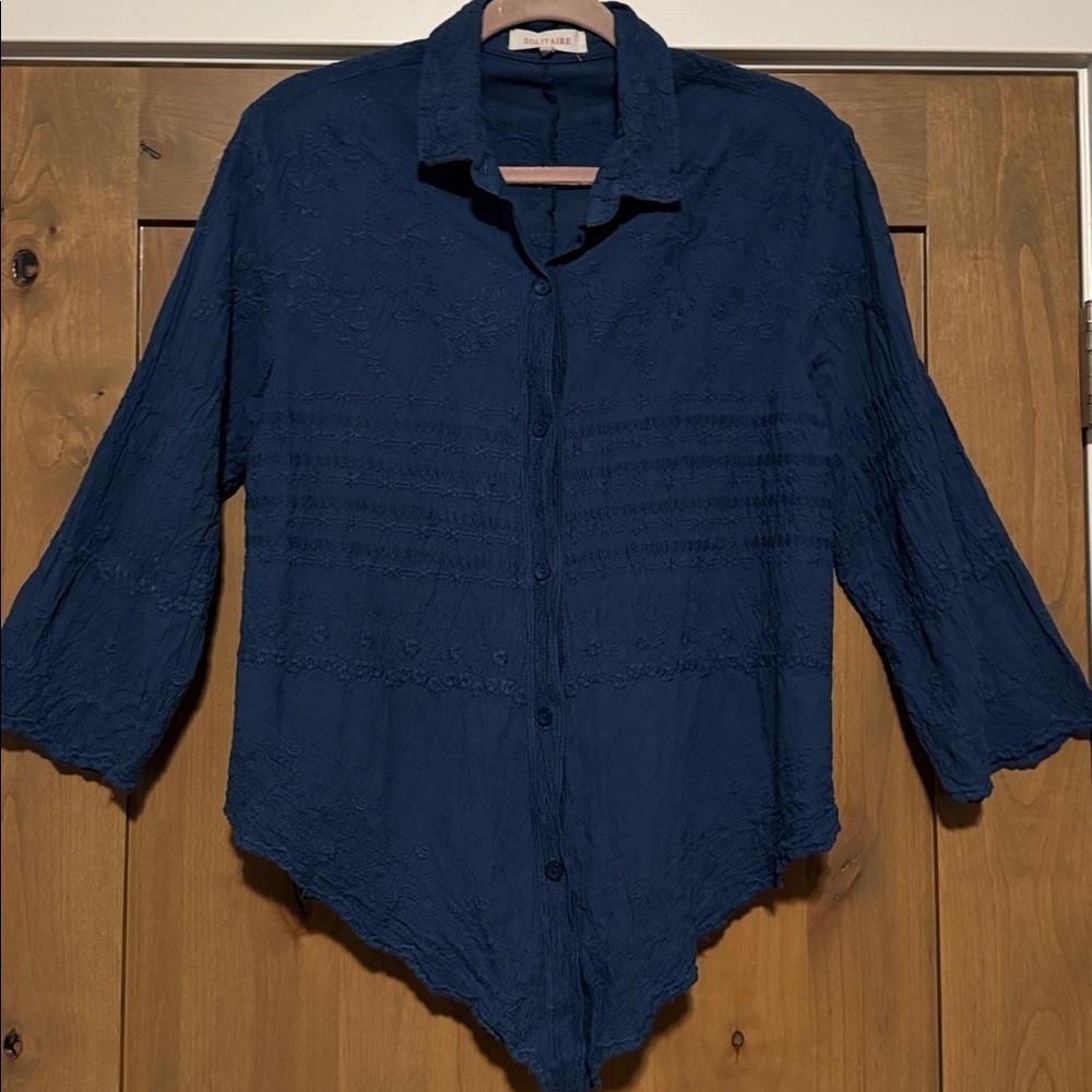 Solitaire heavily Embroidered Blouse Top Womens M Bohemian Floral Assymetric